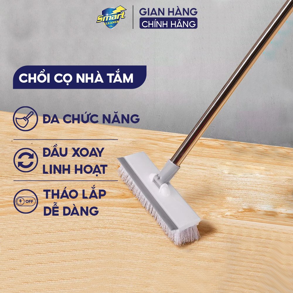 Chổi cọ nhà tắm, cây cọ sàn, gạt nước, gạt kính cán dài inox 2 trong 1 đa năng