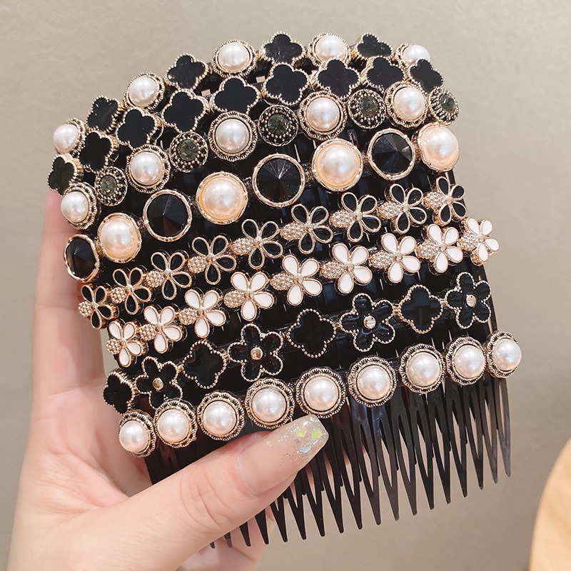 Lược Kẹp Tóc Mái Ngang Lưng Đính Ngọc Trai Nhân Tạo Gọn Gàng Cho Nữ