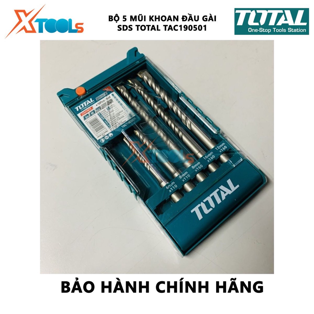 Bộ 5 mũi khoan bê tông TOTAL TAC190501 Combo 5 mũi khoan đuôi gài 5 mũi có kích thước 5x85, 6x100, 6.5x120, 8x120, 10x1