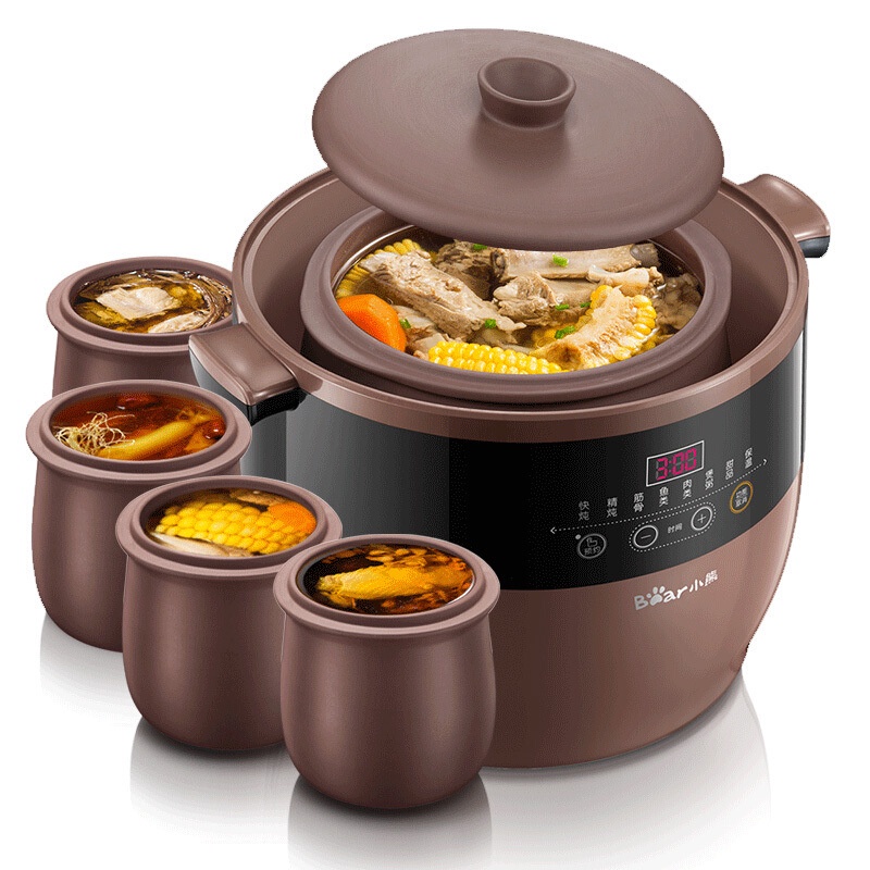 Nồi Chưng Yến, Hầm Cháo Cách Thủy, Nấu Canh Súp Chính Hãng Bear 4.5L  Có Hẹn Giờ - Gồm Thố 4.5L  va 4 Thố 0.5L