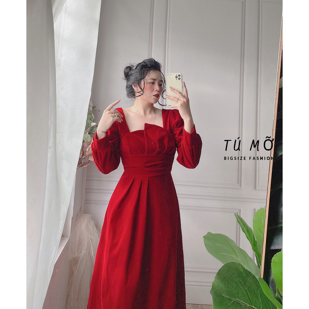 Đầm bigsize xếp ly nhung  DA0022 -  -Đầm cho người béo mập 50-95KG - Mặc đi tiệc,đi chơi hoặc dạo phố | BigBuy360 - bigbuy360.vn