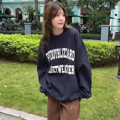 Áo Sweater Tay Dài Cổ Tròn In Chữ Đơn Giản Dễ Thương Phong Cách Hàn Quốc