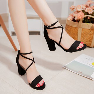 giày sandal cao gót 5p nhung ngang dây chéo cổ chân loai 1 cao cấp mys