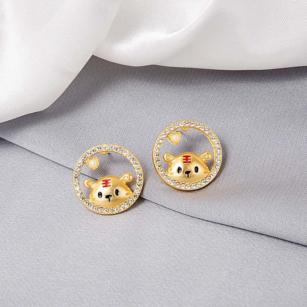 Khuyên Tai Hình Con Hổ Thiết Kế Đục Lỗ Cá Tính Thời Trang Cho Nữ|Khuyên Tai Hợp Kim Phong Cách Trung Hoa