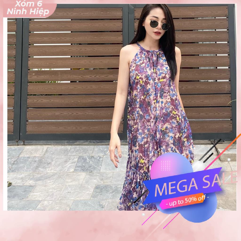 Váy Hoa Maxi Cổ Yếm Họa Tiết Hoa Đầm Chân Bèo | BigBuy360 - bigbuy360.vn