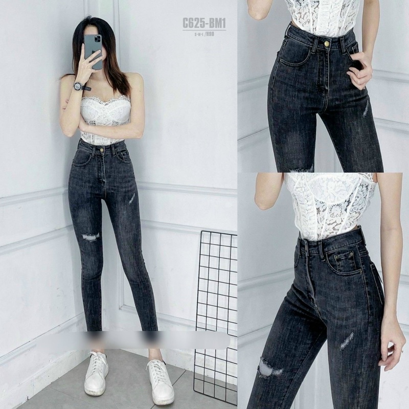 Quần jean dài siêu cao xám