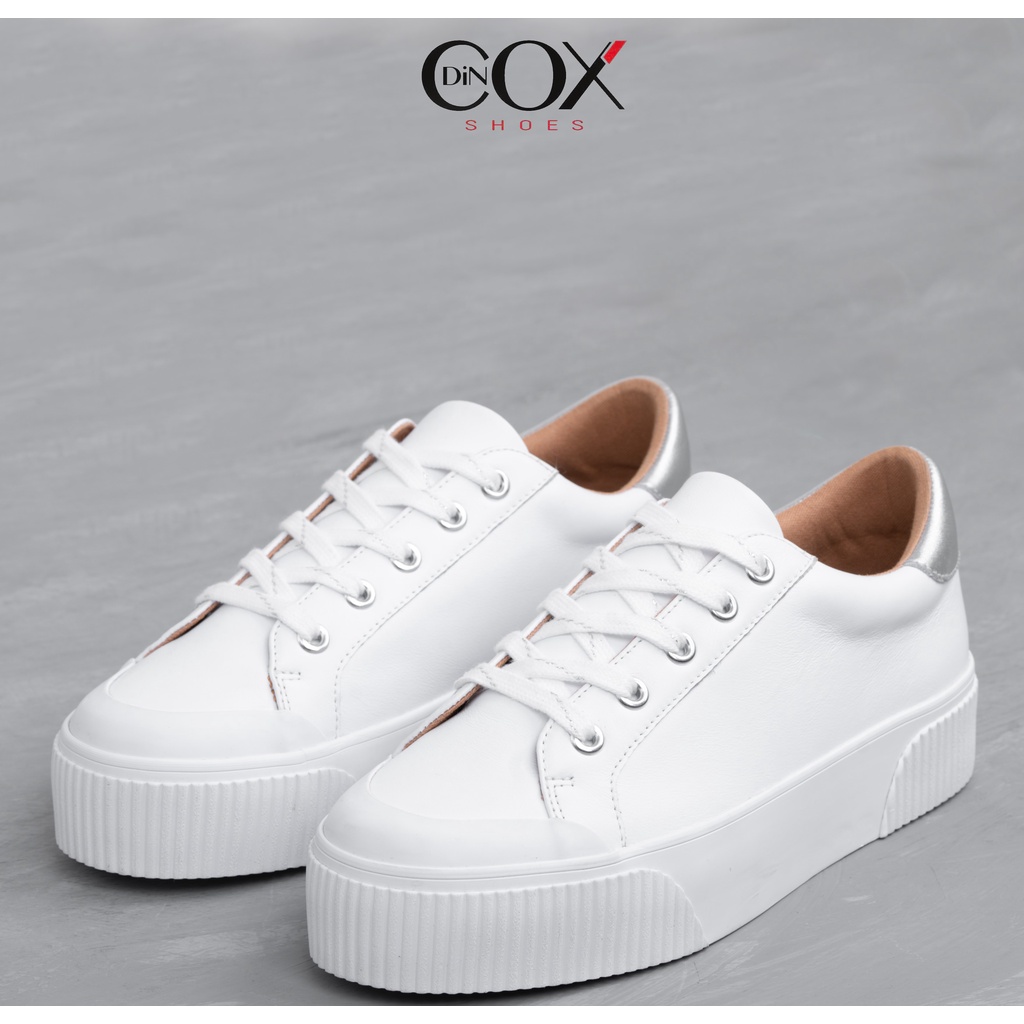 Giày Sneaker Nữ Da Bò Thật Sang Trọng DINCOX D31 White Silver Chính Hãng