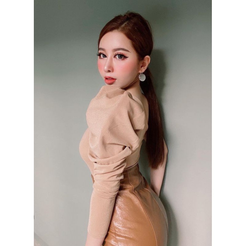 Áo croptop nữ  lệch vai tay bồng