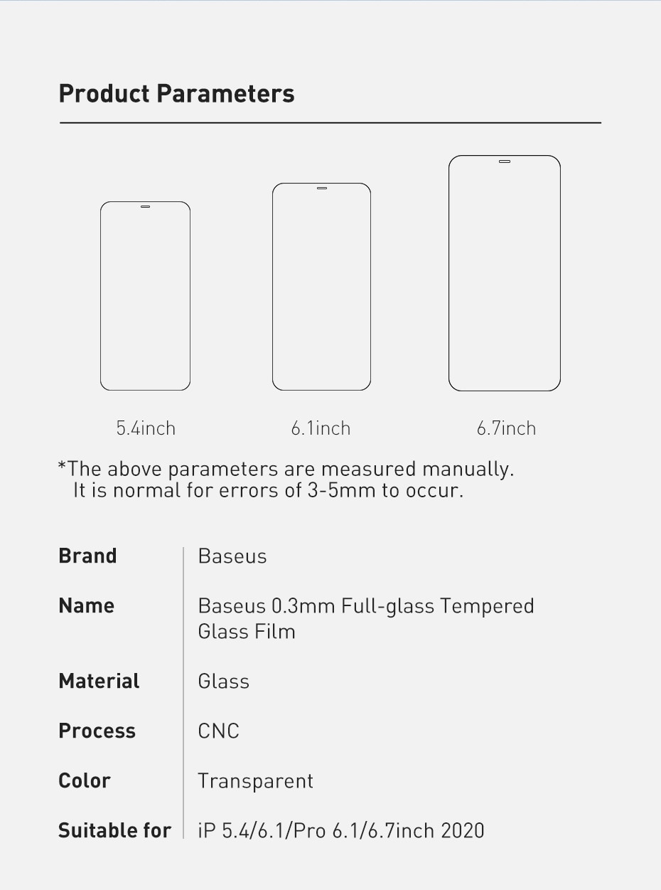 Set 2 Kính Cường Lực Baseus Bảo Vệ Màn Hình Điện Thoại Toàn Diện Cho iPhone 12 mini Pro Max 0.3mm