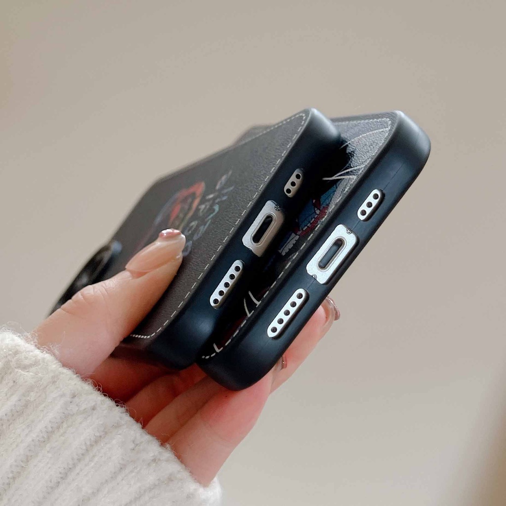 Ốp Điện Thoại Da Họa Tiết Gấu Thời Trang Cho iPhone 14ProMax 13Pro 12 11 XSMax