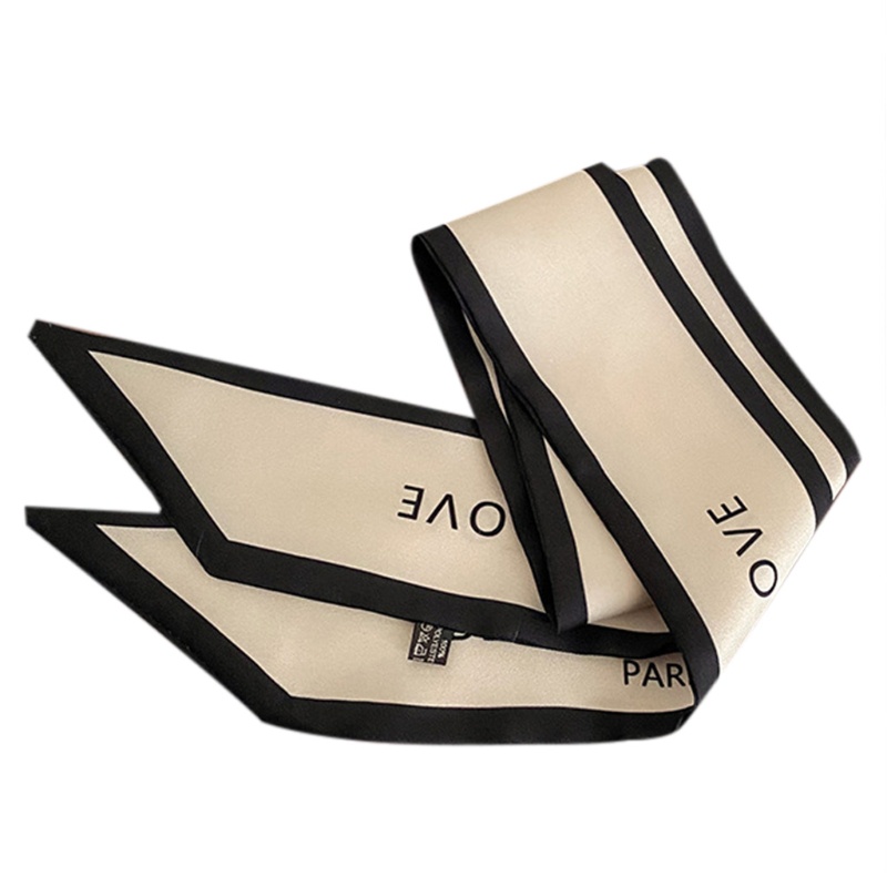 Khăn Satin Dài In Chữ Phối Màu Tương Phản Phong Cách Vintage