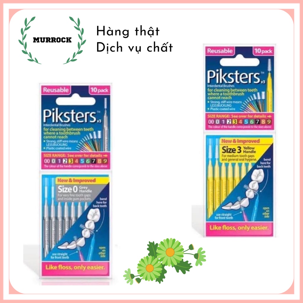 Bàn chải kẽ răng loại thẳng Piksters UK Anh Quốc hộp 10 cây