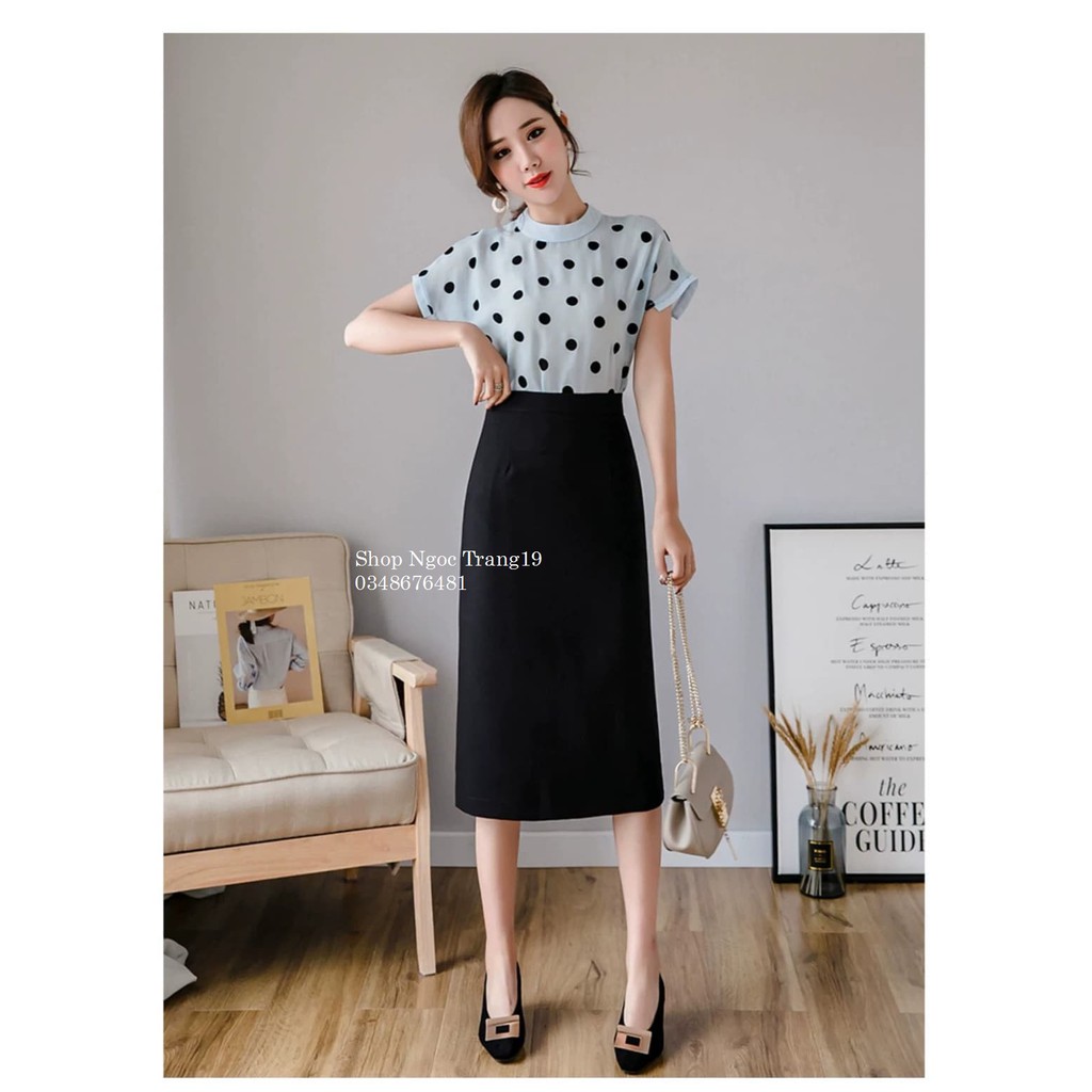 chân váy chữ A dáng dài 70cm sẻ sau thiết kế