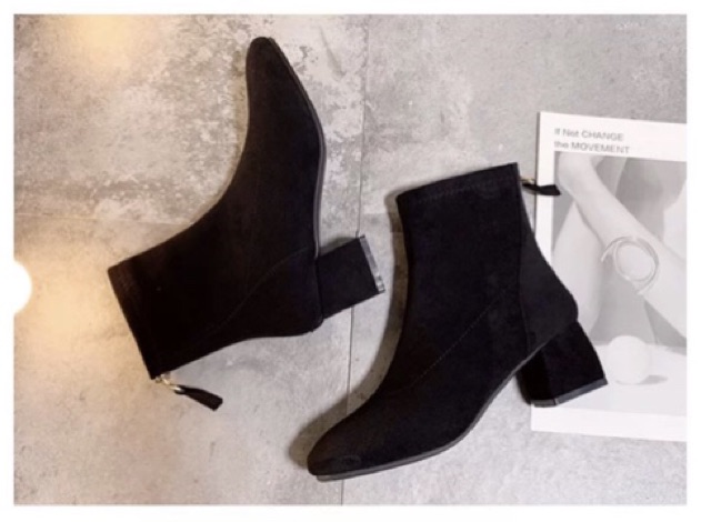 Boot lửng da lộn gót vuông 5cm