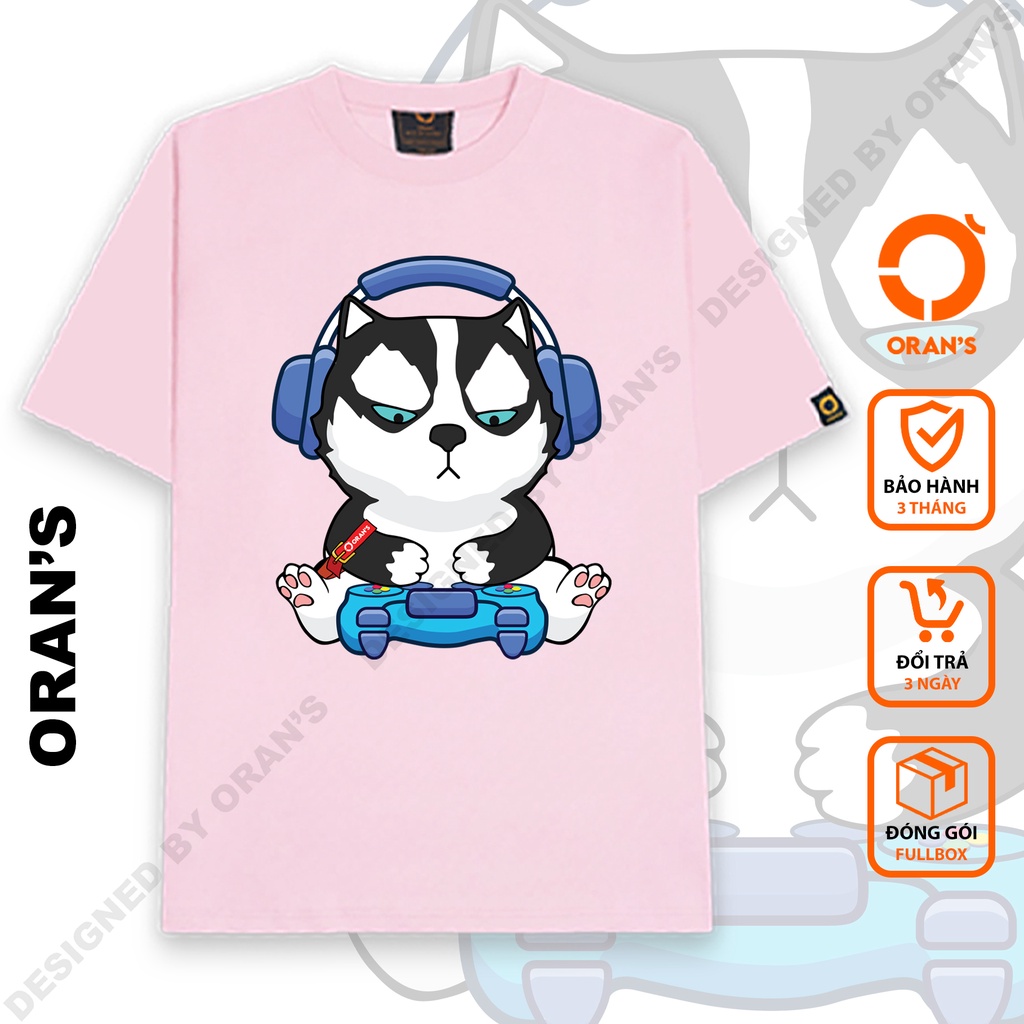 Áo thun tay lỡ ORAN'S Couple Tee in hình chó Husky chơi game áo đôi nam nữ Oversize chất COTTON 4C FULLBOX