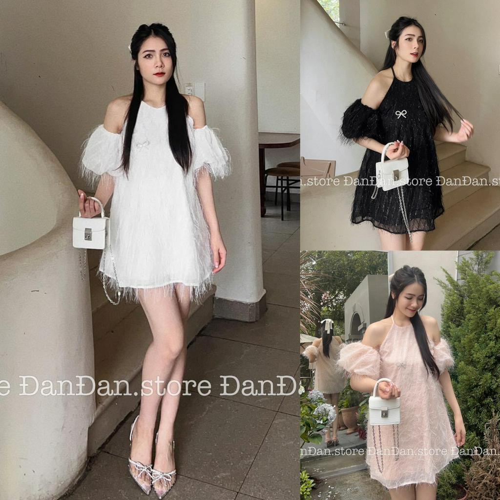Đầm váy nữ babydoll lông vũ đính kèm phụ kiện siêu xinh dành cho các nàng