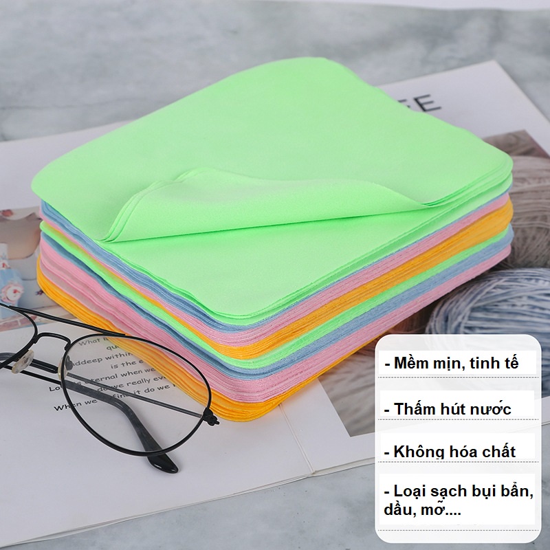 Khăn lau vải nhung hươu cao cấp 4 màu ngẫu nghiên phù hợp mọi loại gương, kính