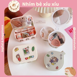 [KÈM STICKER] Hộp nhựa đa năng kèm nắp gương rời đựng đồ trang điểm bông tẩy trang, phụ kiện VT94