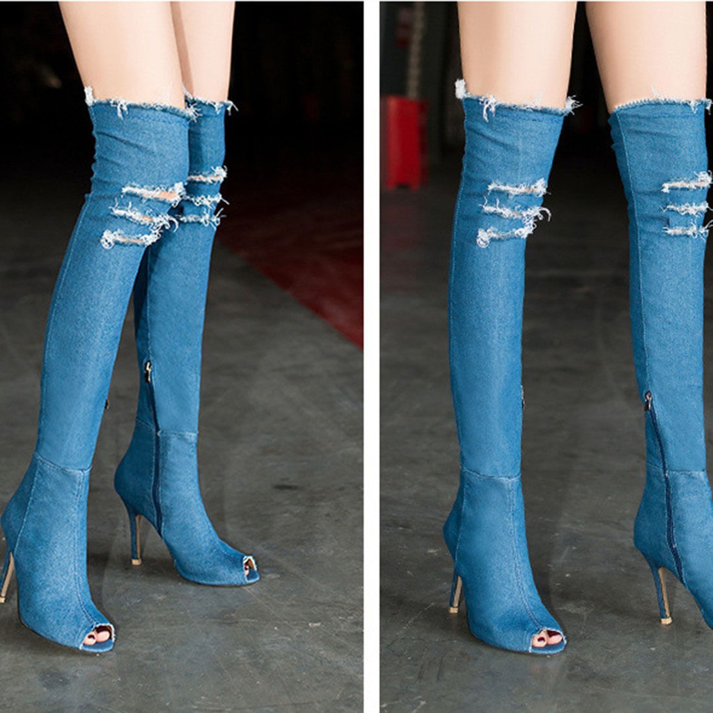 Giày Cao Gót Vải Denim Thời Trang Độc Đáo Cho Nữ