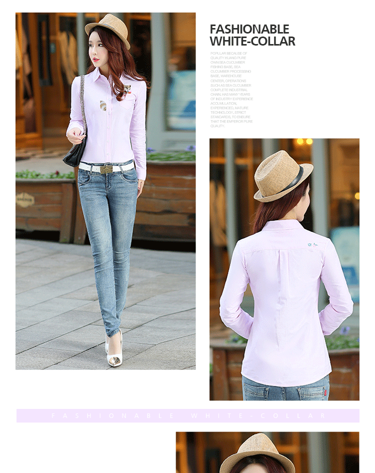 Women Cotton Blouse Shirts Office Lady Work Shirt Embroidery  Iron Free Stretch Formal Casual Dress Shirt Wrinkle-Free Long Sleeve Oxford Slim Korean Plain Baju Tshirts