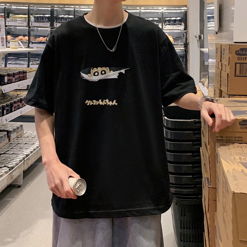 Áo thun tay ngắn cổ tròn dáng rộng in họa tiết hoạt hình phong cách Nhật Bản thời trang cho nam size lớn S-8XL