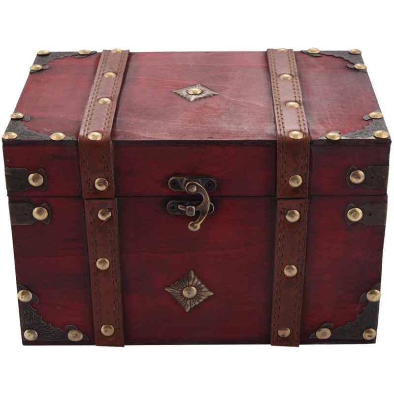 Retro Treasure Chest Vintage Wooden Storage Box Antique Style Jewelry Organizer for Jewelry Box Trinket Box Big