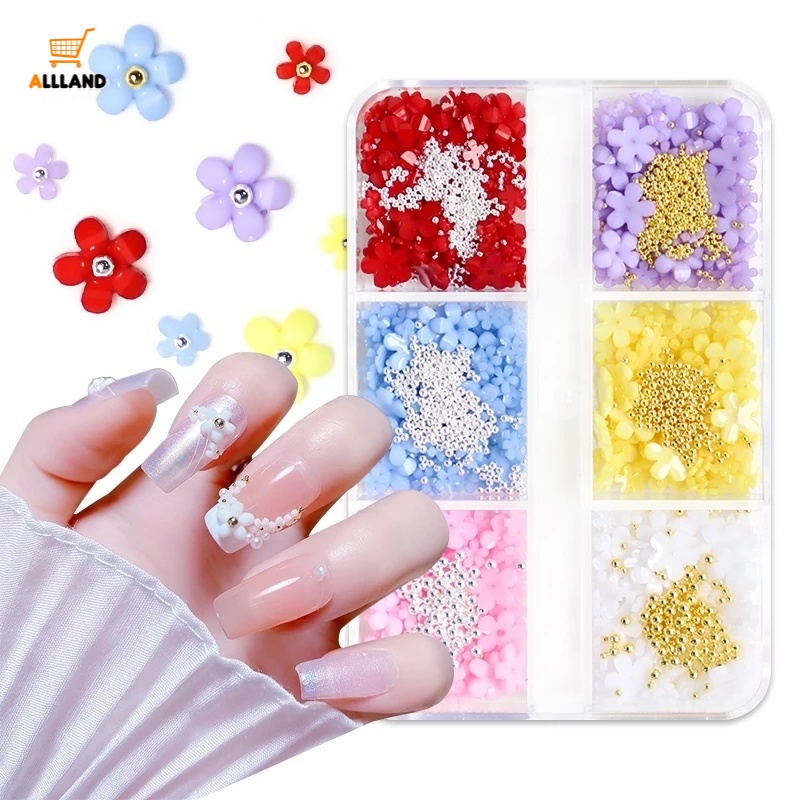 Miếng Dán Trang Trí Móng Tay 3D Hình Hoa Năm Cánh Bằng Nhựa Acrylic/ Gel Uv DIY