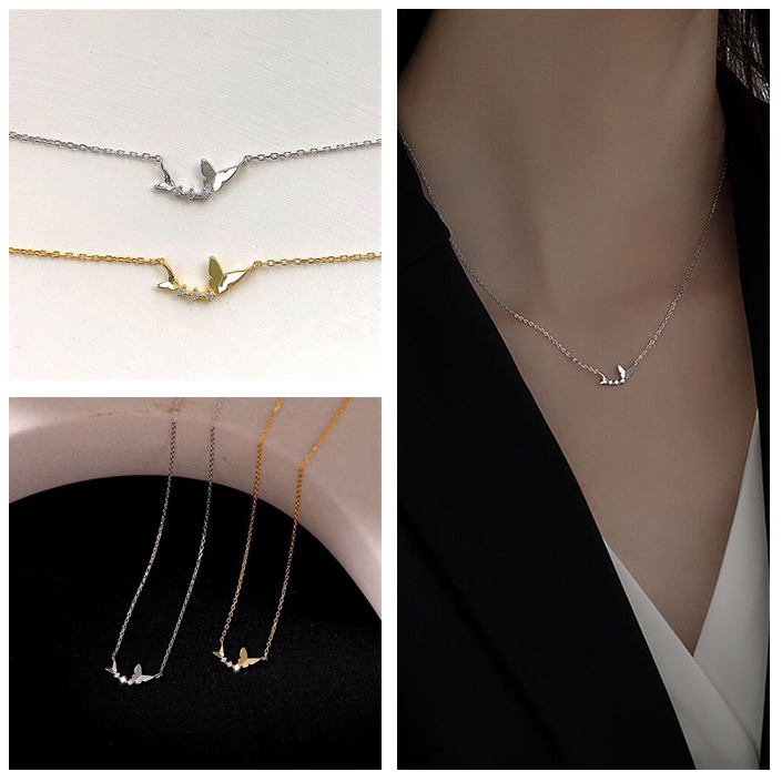 Vòng cổ Sợi Xích Mặt Hình Bướm Đính Đá Đơn Giản Cho Nữ