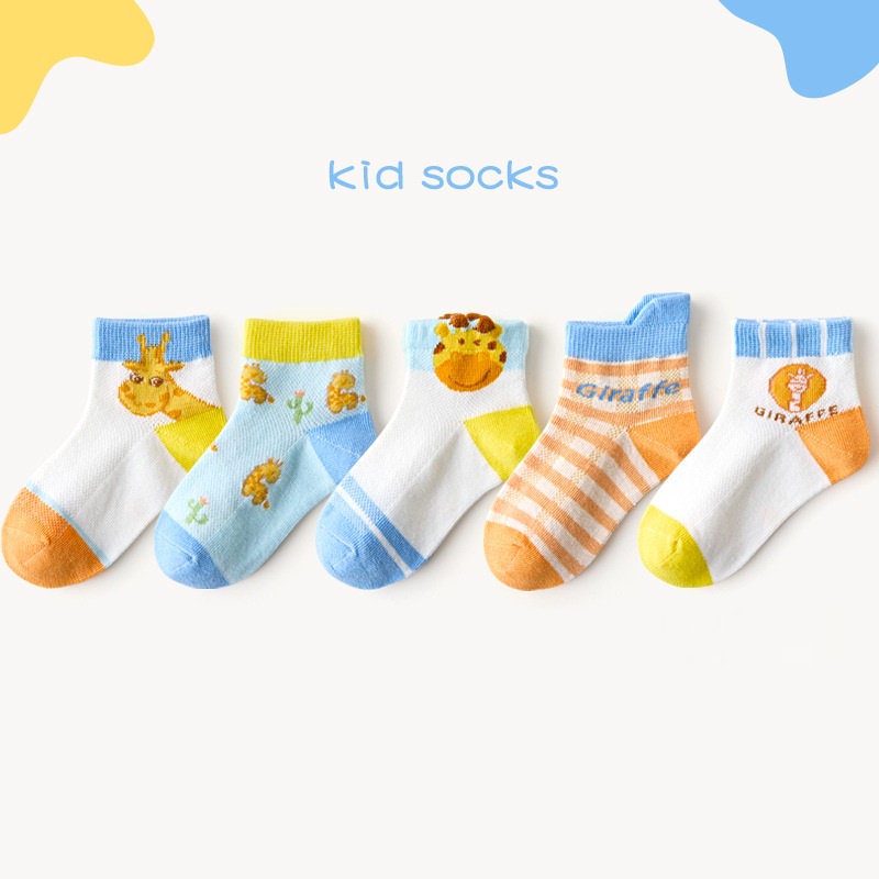 Set 5 Đôi Vớ Họa Tiết Hươu Cao Cổ Hoạt Hình Dành Cho Các Bé Từ 1-12 Tuổi