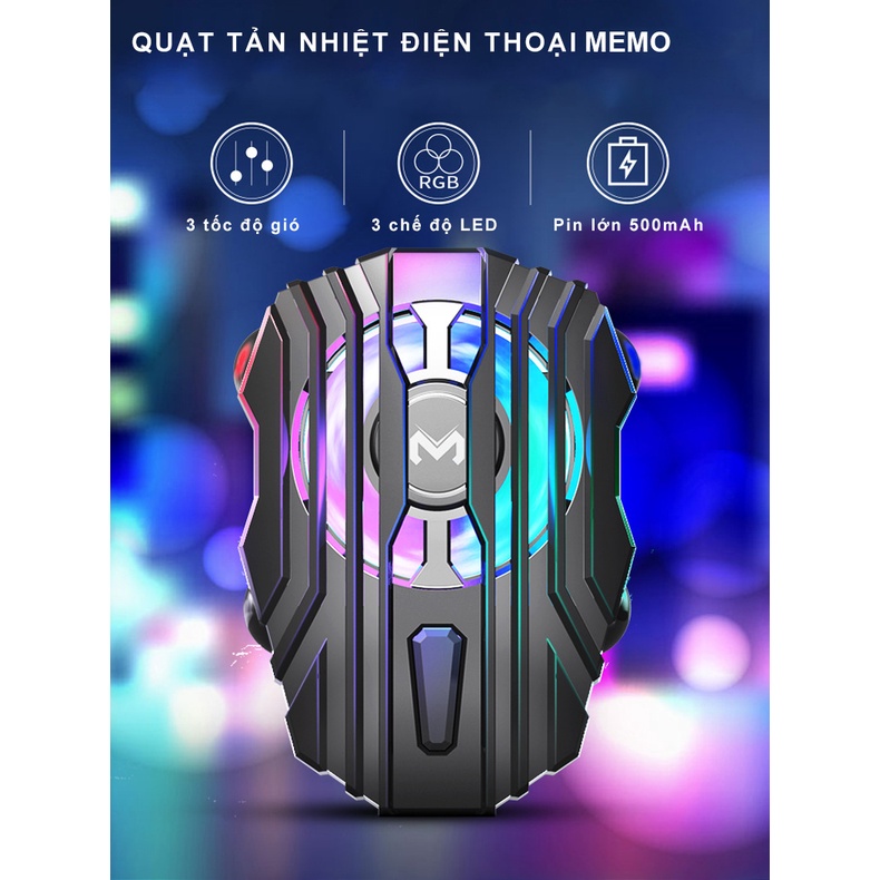 Quạt tản nhiệt gaming cho điện thoại MEMO FL01 | RGB | 500 mAh | Công nghệ làm mát lốc xoáy làm mát giảm nhiệt nhanh