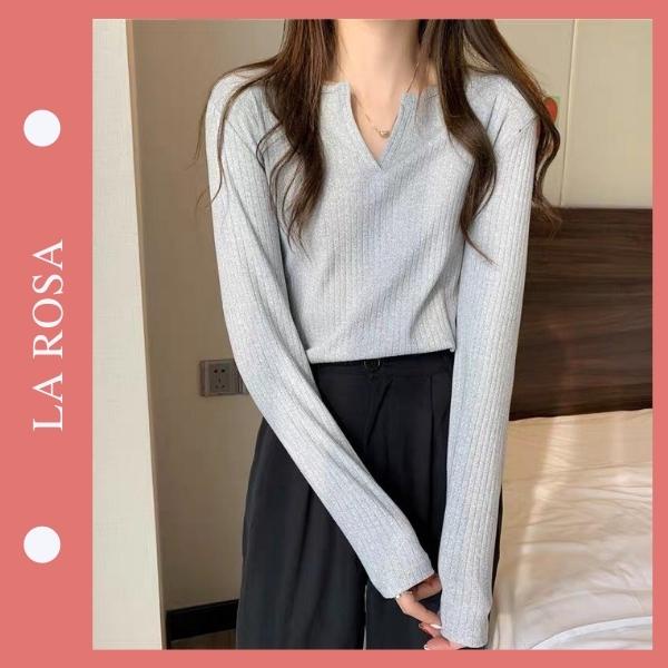 Áo Len Croptop Dài Tay Cổ Chữ V Chất Len Tăm Mềm Mịn Phong Cách Hàn Quốc