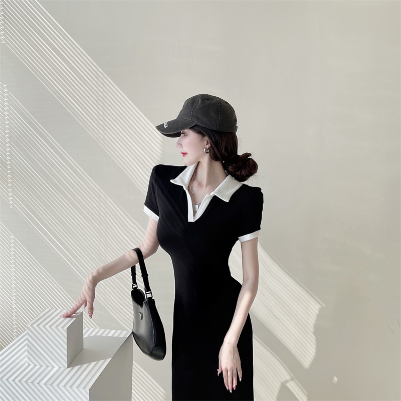 【ZHELIHANGFEI】 Đầm Dệt Kim Cổ POLO Dáng Ôm Dễ Phối Đồ