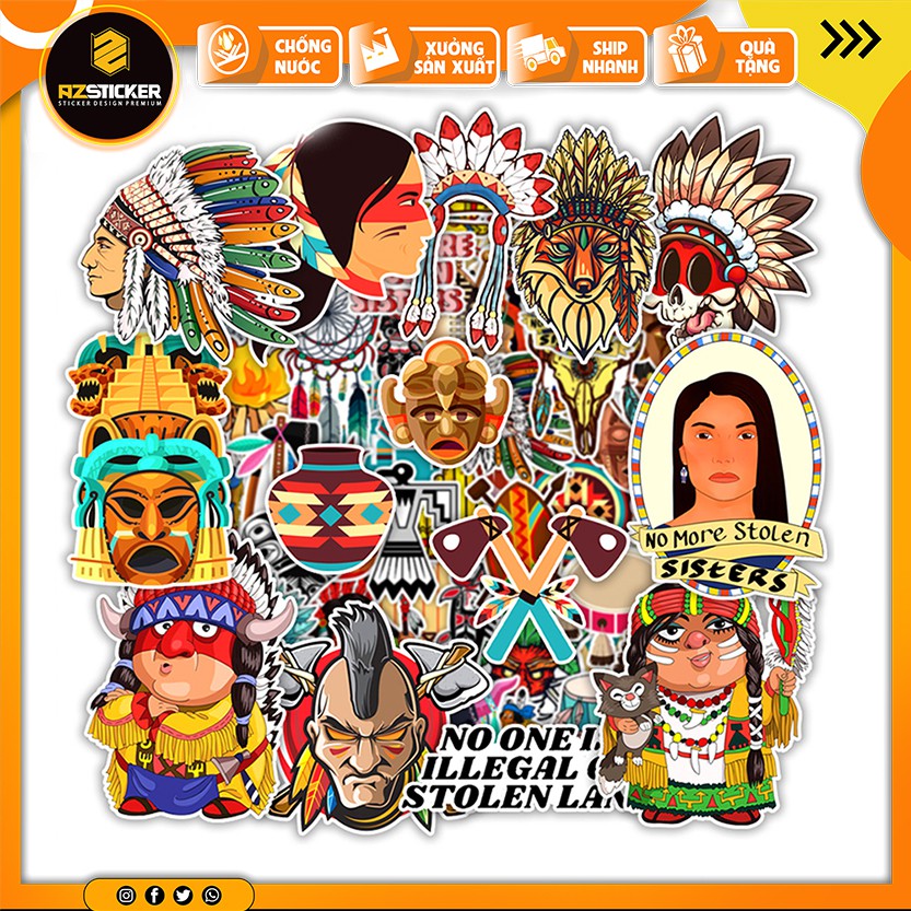 Sticker Hình Thổ Dân Dán Mũ Bảo Hiểm | Hình Dán Decal Chống Nước Cắt Sẵn | STK51 | Sticker Dán Điện Thoại Laptop Vali