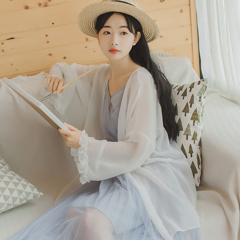 Áo Sơ Mi Chiffon Áo Khoác Ngoài Nữ Siêu Nhẹ Nhàng Phối Ren Cực Đẹp