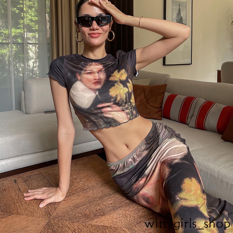 Wittygirls_ Shop | Set Áo Thun Ngắn Tay Và Chân Váy In Họa Tiết Thời Trang Mùa Hè Mới Cho Nữ