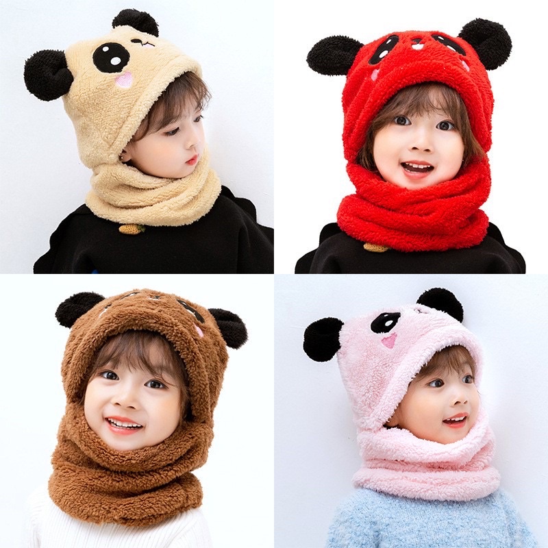 Mũ len quàng cổ kèm khăn hình gấu cho bé