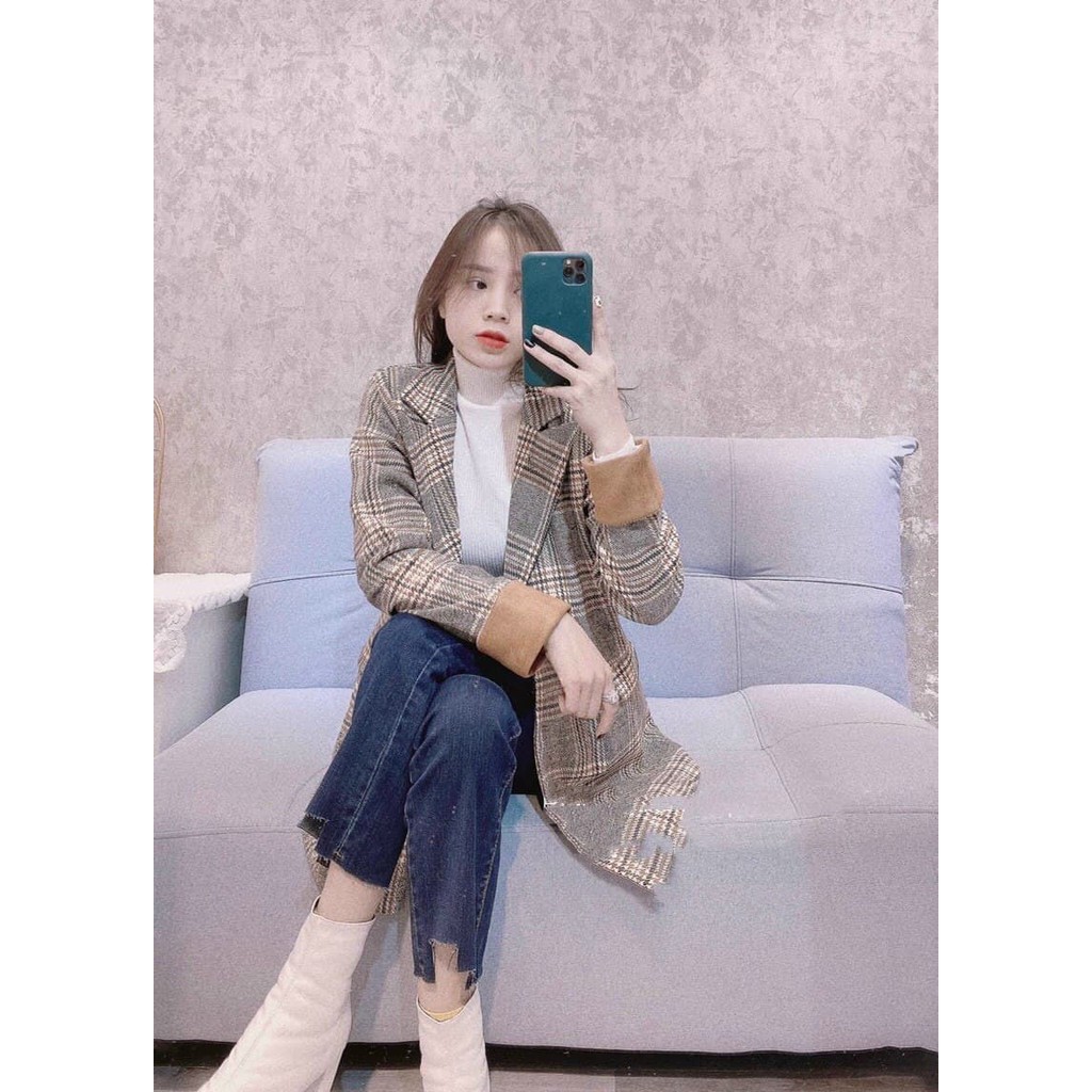 áo khoác vest dạ kẻ nữ 4 khuy hàng 2 lớp siêu đẹp sang chảnh - áo blazer nữ | BigBuy360 - bigbuy360.vn