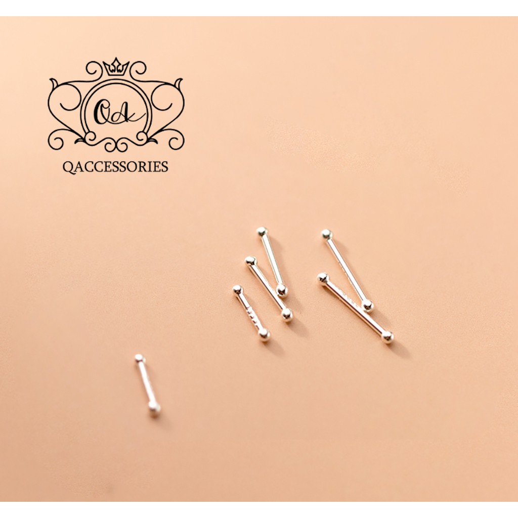 Bông tai bạc 925 giữ lỗ nam nữ hai đầu bi khuyên tròn unisex S925 BASIC QA SILVER Earrings EA190702