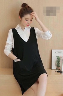 Sét yếm bầu áo sơ mi trắng