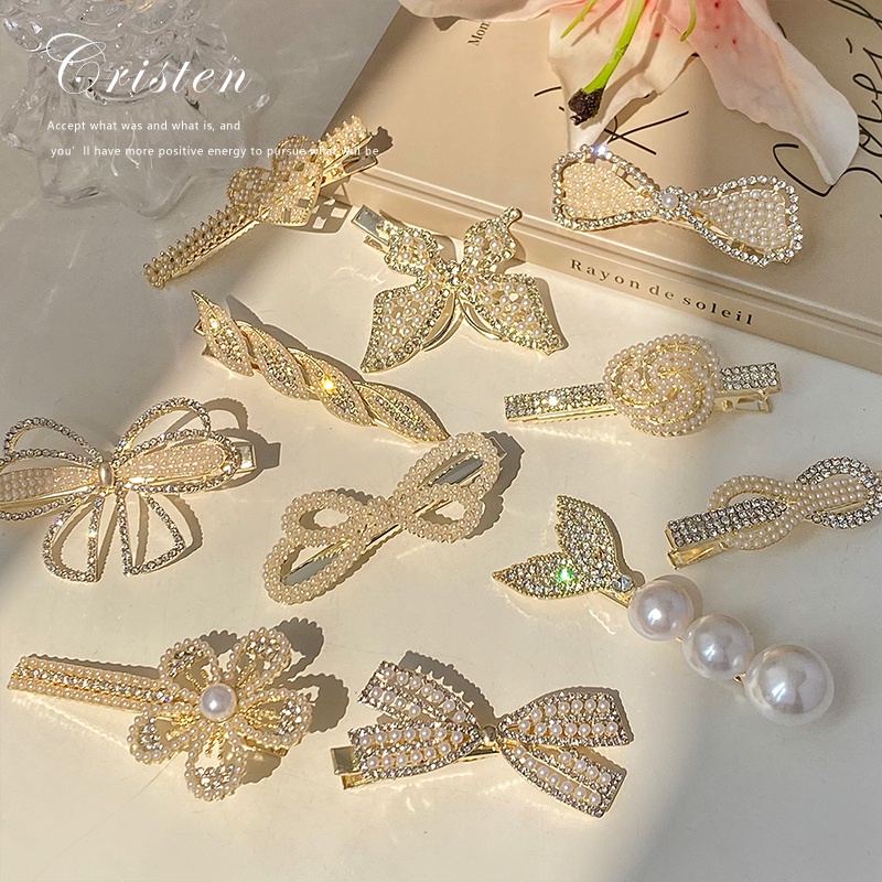 IF ME Kẹp Tóc Hình Nơ / Trái Tim / Cá Đính Ngọc Trai Thanh Lịch Cho Nữ