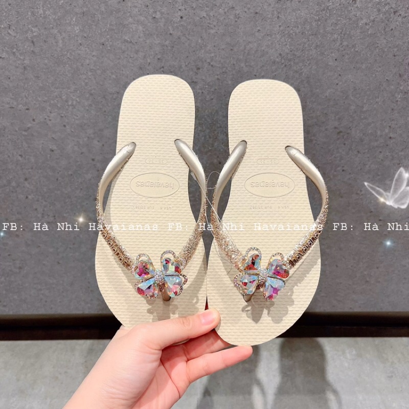 Havaianas Dép Tông Nữ Glitter Quai KT Sợi Gold Chính Hãng Charm Hoa _ Hà Nhi Havaianas