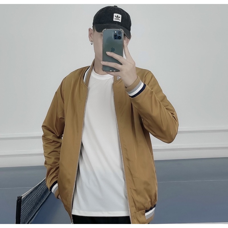 Áo khoác hai lớp lót lông có cổ bomber hoạ tiết đơn giản, Áo khoác thời trang nam phong cách hàn quốc btshop từ m-xxl