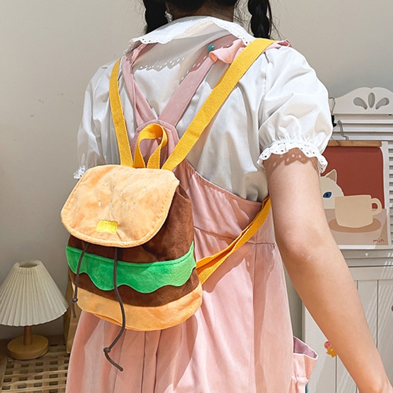Ba Lô Dây Rút Vải Canvas Sức Chứa Lớn Hình Hamburger Dùng Mua Sắm