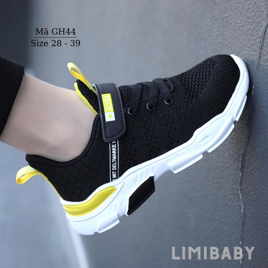 Giày thể thao màu đen cho bé trai 4 - 12 tuổi giày trẻ em phong cách khỏe khoắn năng động đế siêu nhẹ chống trơn GH44