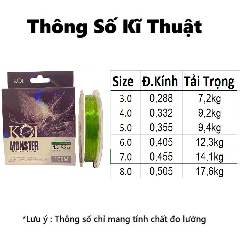 [Tặng 1 hạt chụp mà ní cao cấp]Cước Câu Cá Chính Hãng Nhật Bản KOI MONSTER 100M Chuyên Làm Trục Câu Đài Săn Hàng Cao Cấp