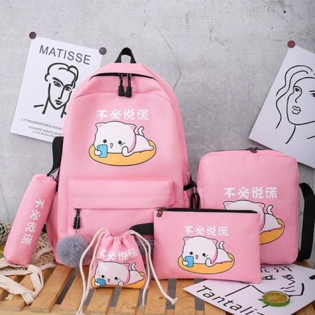 Balo Bộ 4 Món Chú Heo Đọc Sách ( Size To)