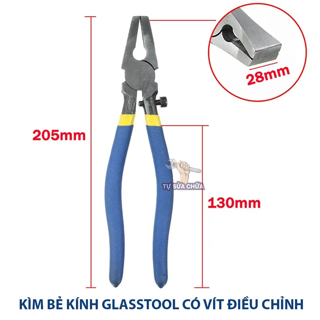 Kềm kìm bẻ kính Glass tool 200mm có vít điều chỉnh hàng loại xịn