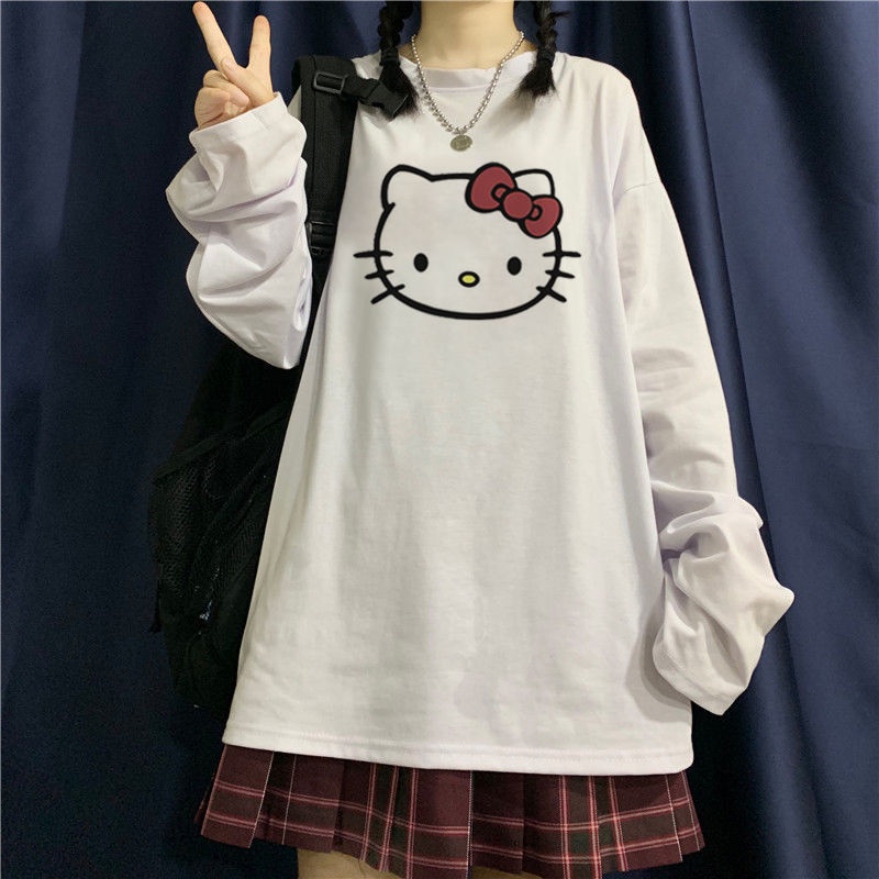 Áo Thun Tay Dài In Hình Hello Kitty Đáng Yêu