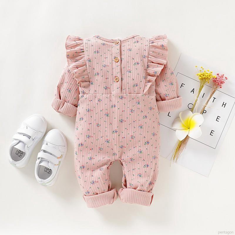 Jumpsuit tay dài hoạ tiết hoa cho bé gái