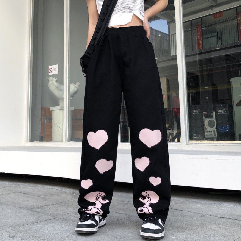 Quần Ống Rộng Mùa Hè Cắt Xẻ Hình Đầu Lâu Trái Tim Phong Cách Hip Hop Mới Cho Nữ